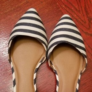 Navy  and linen striped slip ons in loved conditio